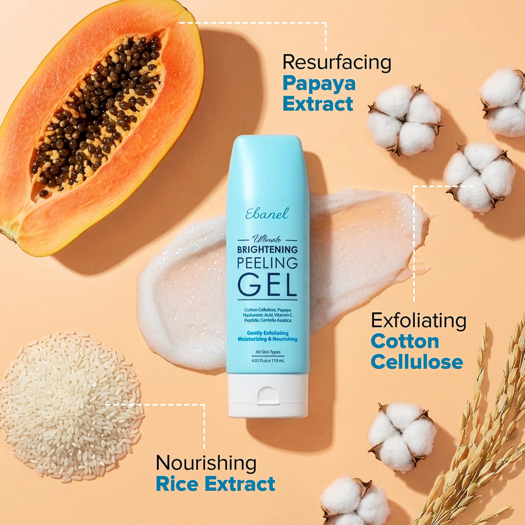 Ebanel Brightening Peeling Gel with Cotton Cellulose, Rice, Papaya, Centella, Hyaluronic Acid for Face and Body, Gentle Exfoliating Face Scrub Gel Peel Wash, Deep Pore Cleanser Minimizer Exfoliator - FENGGESTORE20