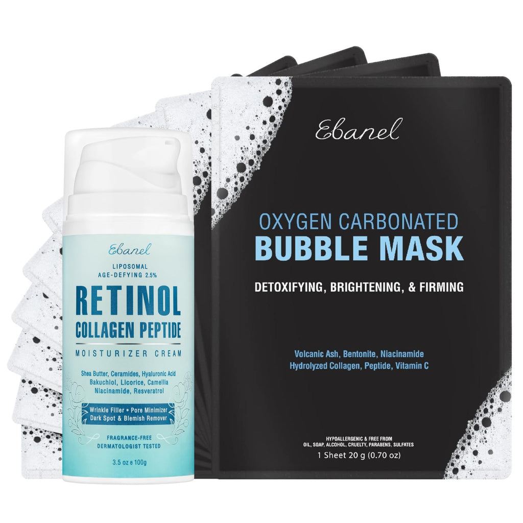 Ebanel Bundle of 10 Pack Bubble Clay Masks, and 2.5% Retinol Moisturizer - FENGGESTORE20