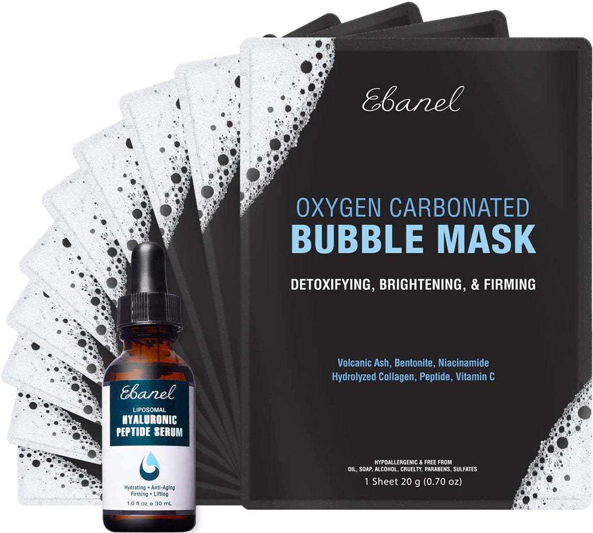 Ebanel Bundle of 10 Pack Bubble Clay Masks, and 2.5% Retinol Serum - FENGGESTORE20