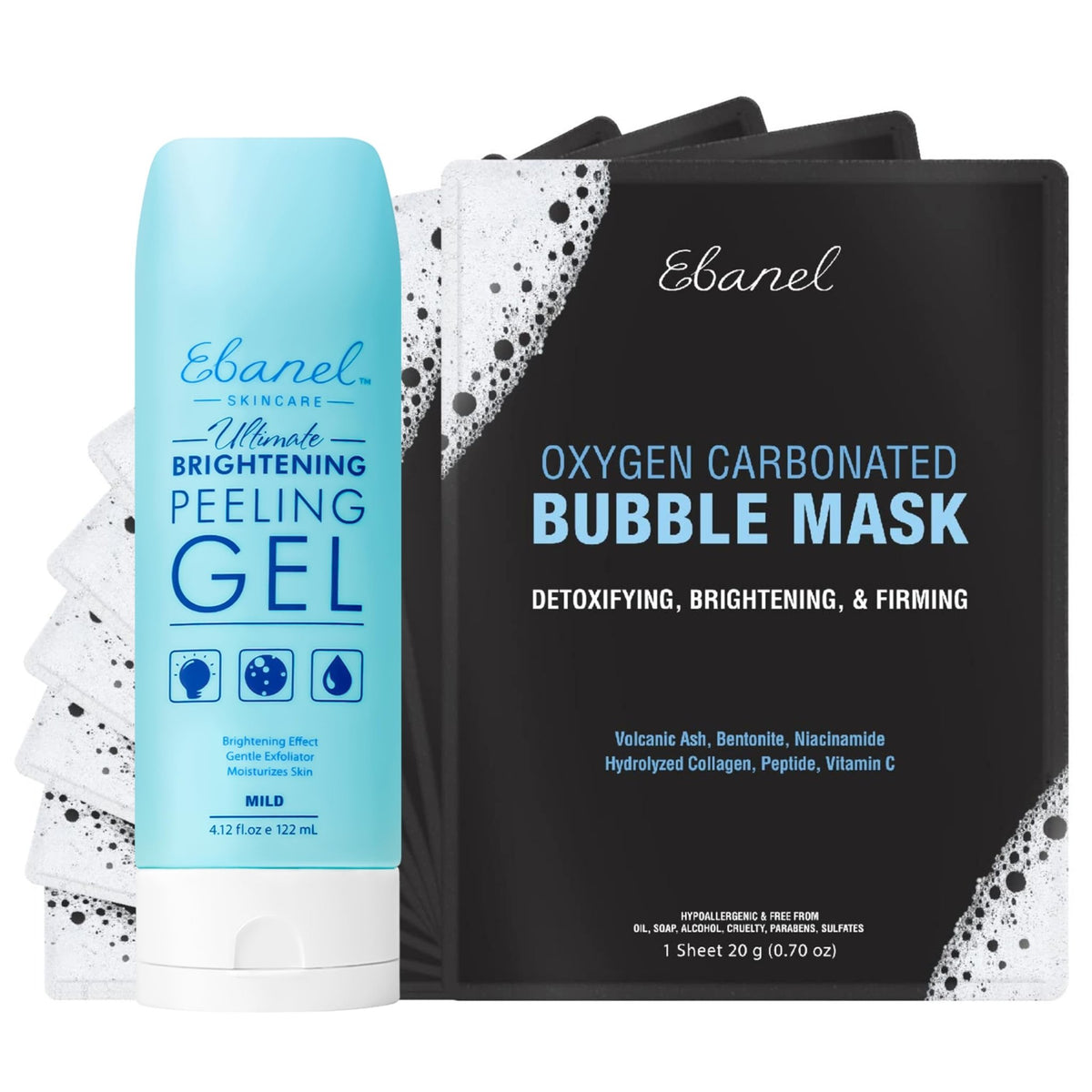 Ebanel Bundle of 10 Pack Bubble Clay Masks, and Exfoliating Face Scrub Peeling Gel Mild 4.12 Oz - FENGGESTORE20