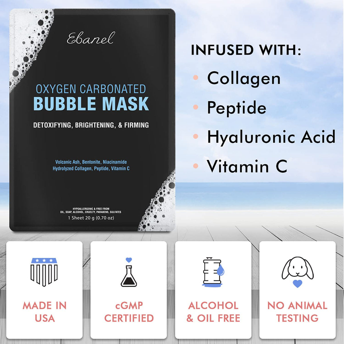 Ebanel Bundle of 15-Pack Collagen Face Mask, and 10-Pack Carbonated Bubble Clay Mask - FENGGESTORE20