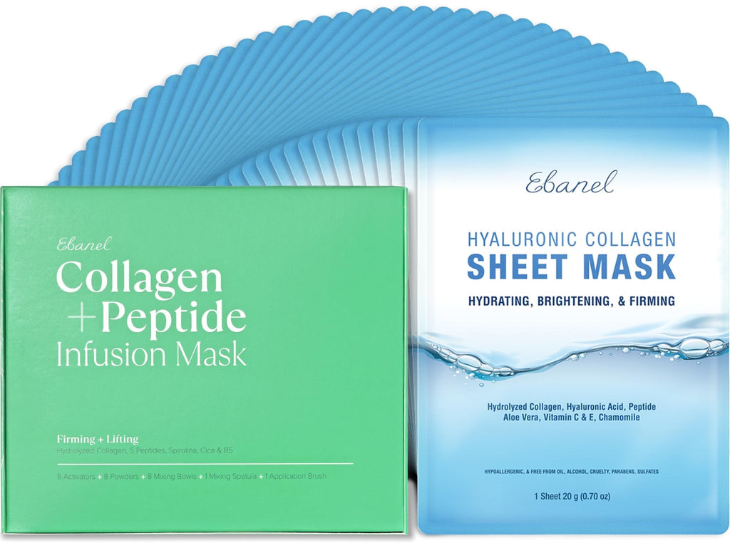 Ebanel Bundle of 40-Pack Collagen Face Mask and 8-Pack Collagen Peptide Infusion Mask - FENGGESTORE20