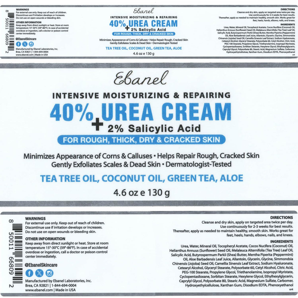 Ebanel Bundle of 40% Urea Cream 2-Pack and Callus Remover Gel - FENGGESTORE20