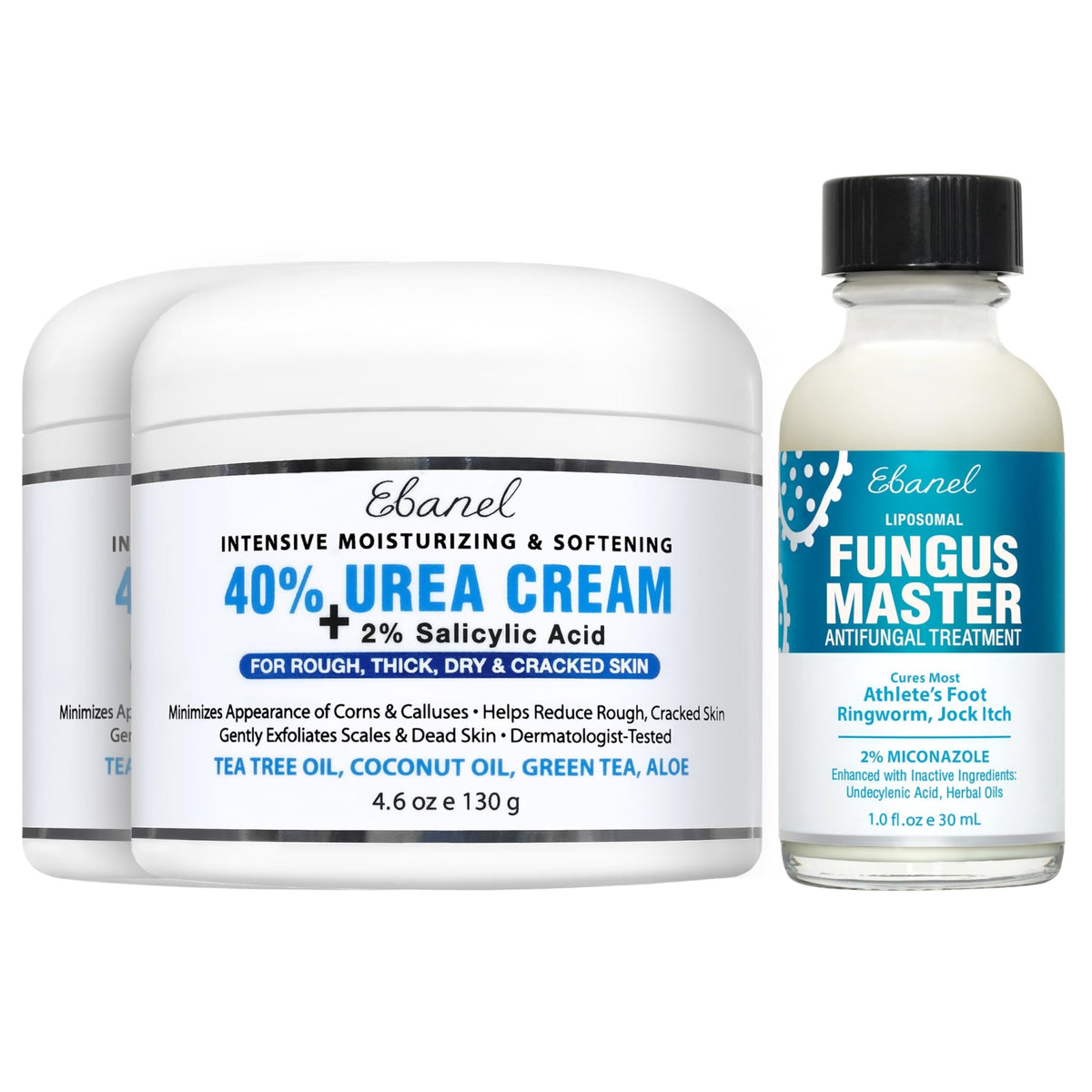 Ebanel Bundle of Fungus Treatment 1 Oz, and 2 Pack 40% Urea Cream 4.6 Oz - FENGGESTORE20