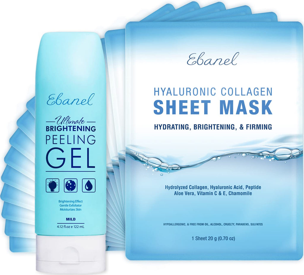 Ebanel Bundle of Gentle Exfoliating Face Scrub Peeling Gel 4.12 Oz, and 15 Pack Collagen Face Mask - FENGGESTORE20