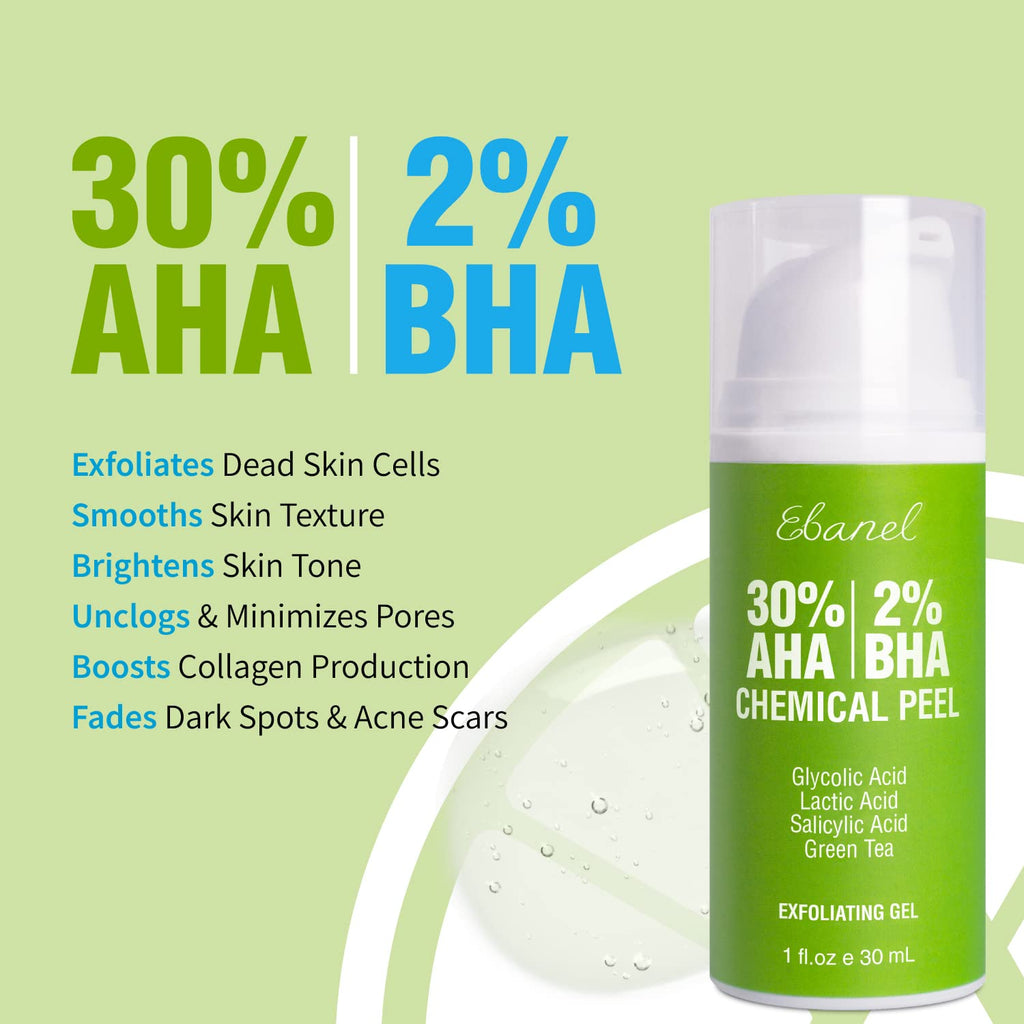 Ebanel Bundle of Hyaluronic Acid Serum and 30% AHA 2% BHA Chemical Peel Exfoliant Gel - FENGGESTORE20