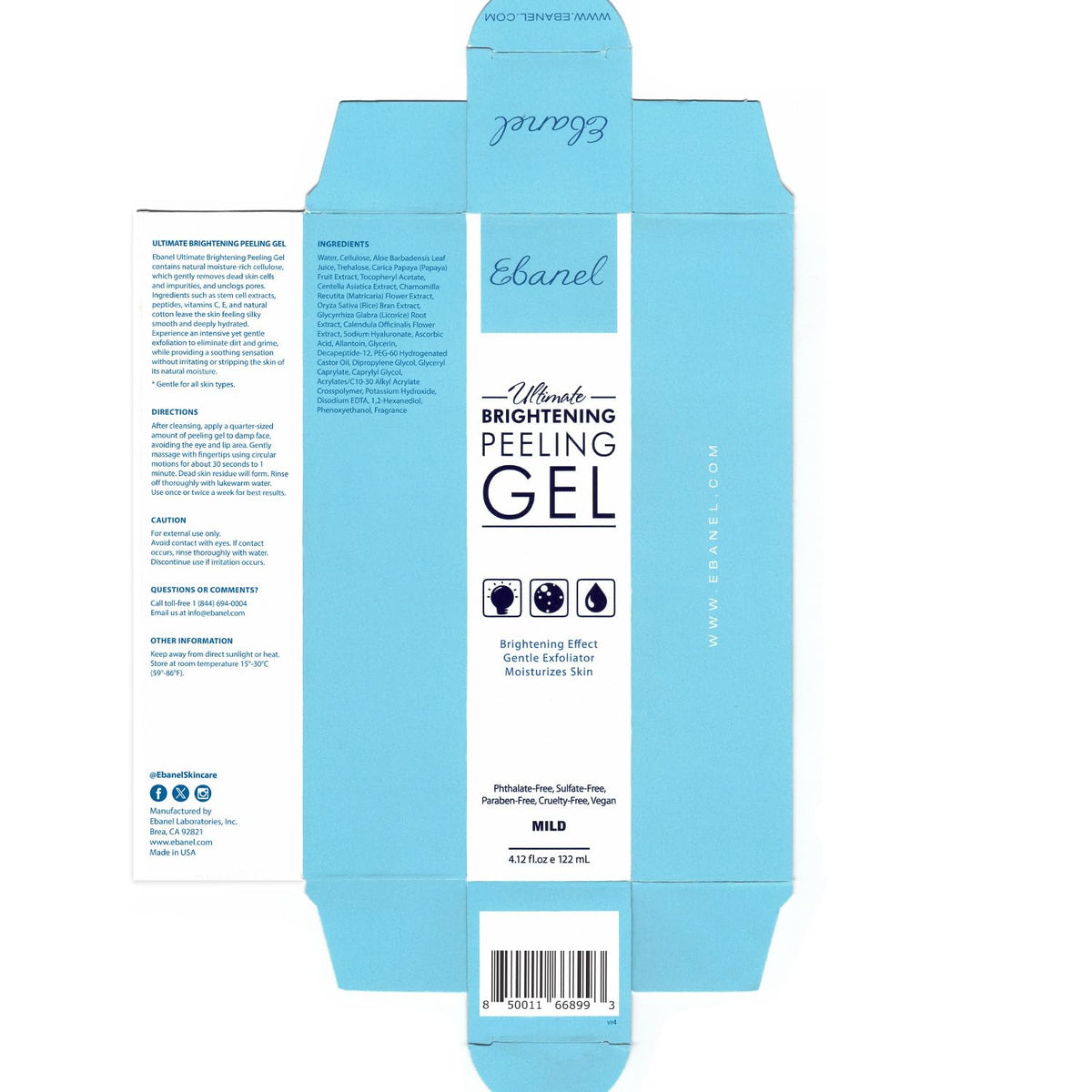 Ebanel Bundle of Hyaluronic Acid Serum, and Exfoliating Face Scrub Peeling Gel, 4.12 Oz - FENGGESTORE20