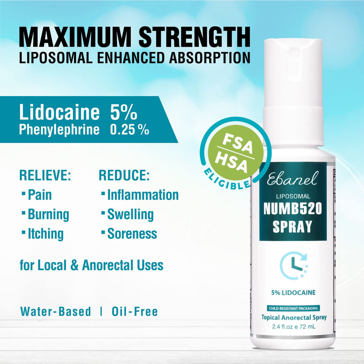Ebanel Bundle of Lidocaine Numbing Spray, and Hemorrhoid Master - FENGGESTORE20