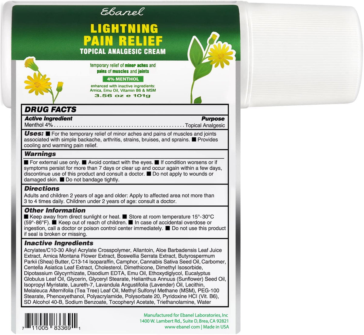 Ebanel Bundle of Numb25 Lidocaine 5% Topical Numbing Cream 1 Oz, and Pain Relief Roll On Arnica Menthol 3 Oz - FENGGESTORE20