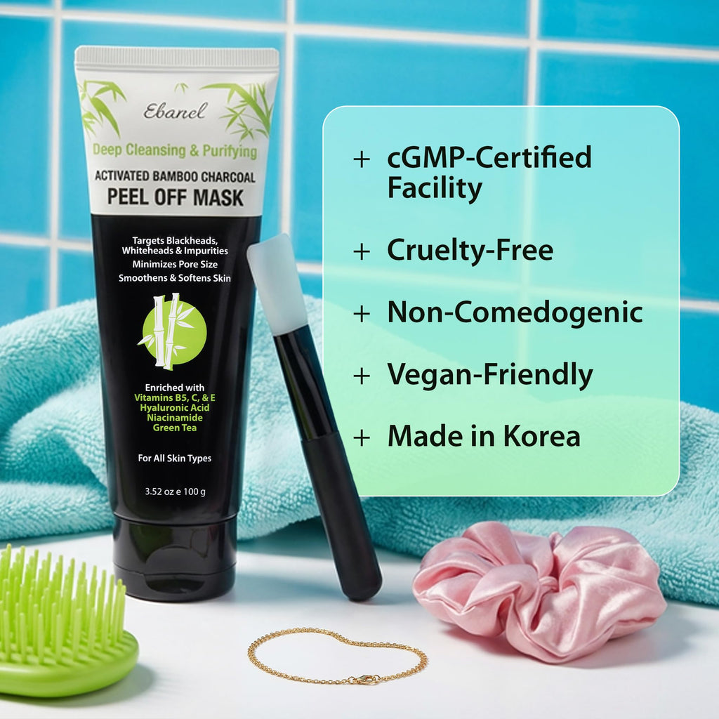 Ebanel Charcoal Peel Off Face Mask Applicator Set, Deep Pore Cleansing Minimizer Blackhead Remover with Niacinamide, Hyaluronic Acid, Vitamin C, Green Tea, Deep Cleanse Black Masks Peel Off Gel Mask - FENGGESTORE20
