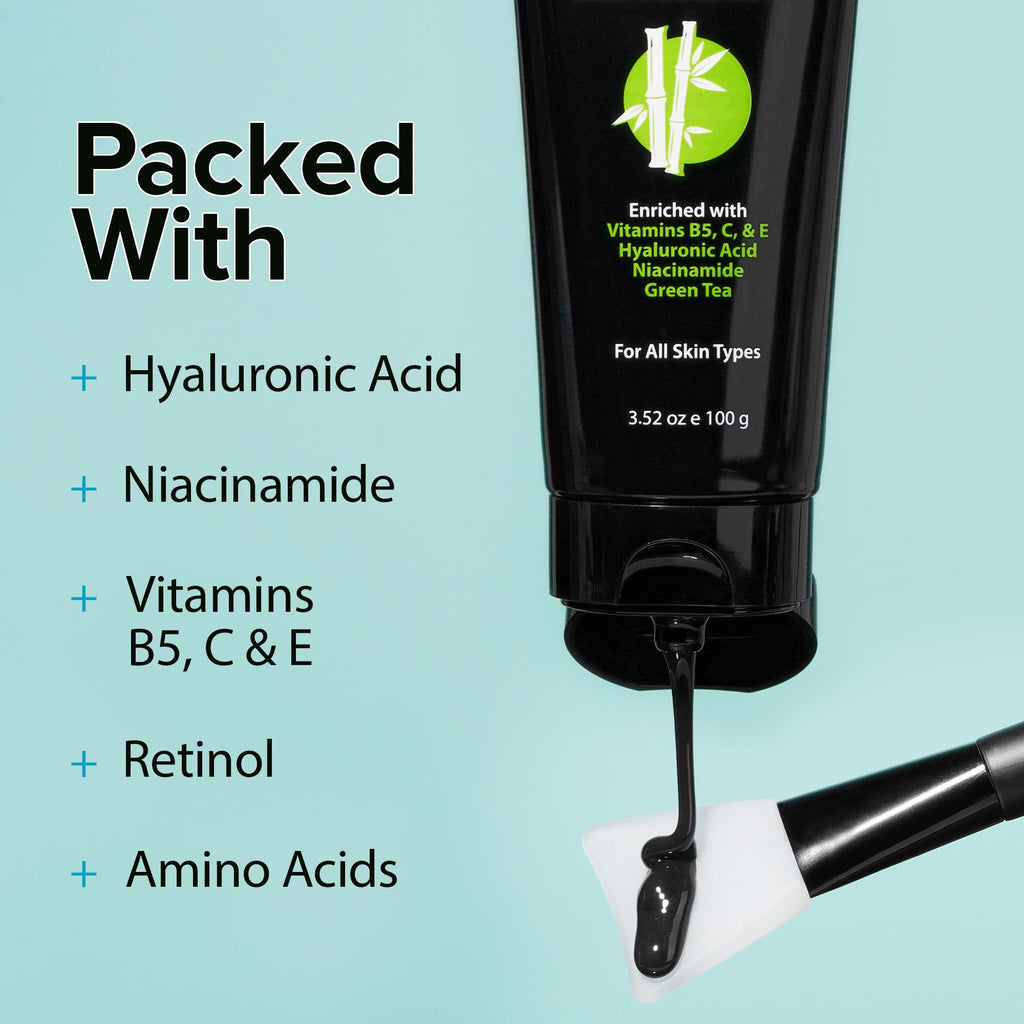 Ebanel Charcoal Peel Off Face Mask Applicator Set, Deep Pore Cleansing Minimizer Blackhead Remover with Niacinamide, Hyaluronic Acid, Vitamin C, Green Tea, Deep Cleanse Black Masks Peel Off Gel Mask - FENGGESTORE20