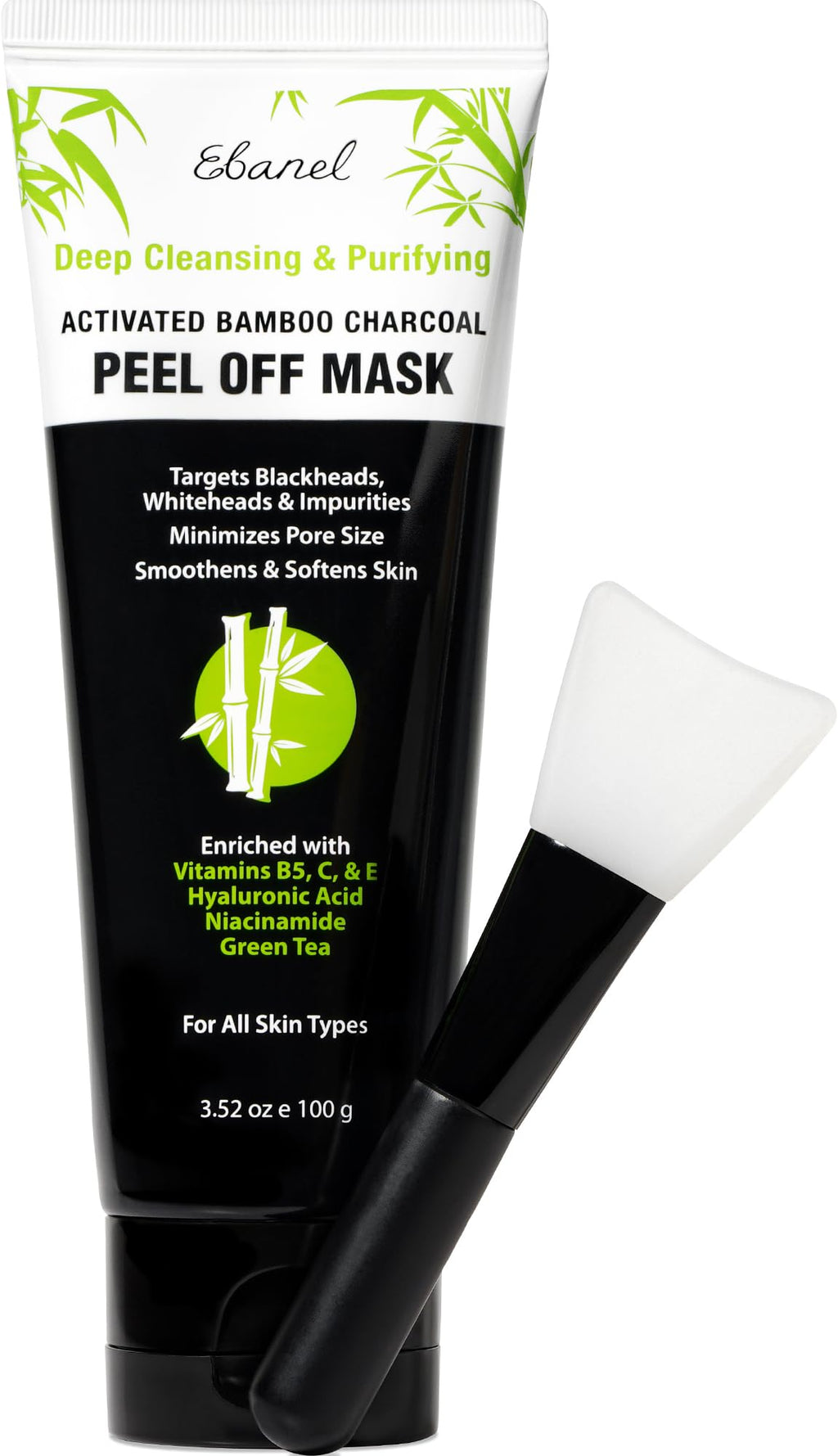Ebanel Charcoal Peel Off Face Mask Applicator Set, Deep Pore Cleansing Minimizer Blackhead Remover with Niacinamide, Hyaluronic Acid, Vitamin C, Green Tea, Deep Cleanse Black Masks Peel Off Gel Mask - FENGGESTORE20
