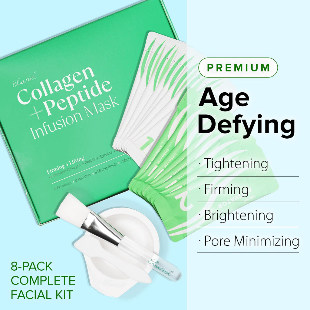 Ebanel Collagen Peptides Wash-Off Face Mask Set, 8 Pack Instant Skin Tightening and Lifting Masks, Brightening Face Mask with Niacinamide, Glutathione, Hyaluronic Acid, Vitamin C, Cica, B5, Albumen - FENGGESTORE20