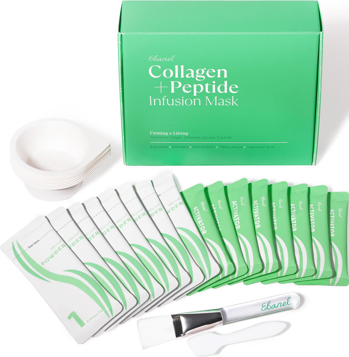 Ebanel Collagen Peptides Wash-Off Face Mask Set, 8 Pack Instant Skin Tightening and Lifting Masks, Brightening Face Mask with Niacinamide, Glutathione, Hyaluronic Acid, Vitamin C, Cica, B5, Albumen - FENGGESTORE20