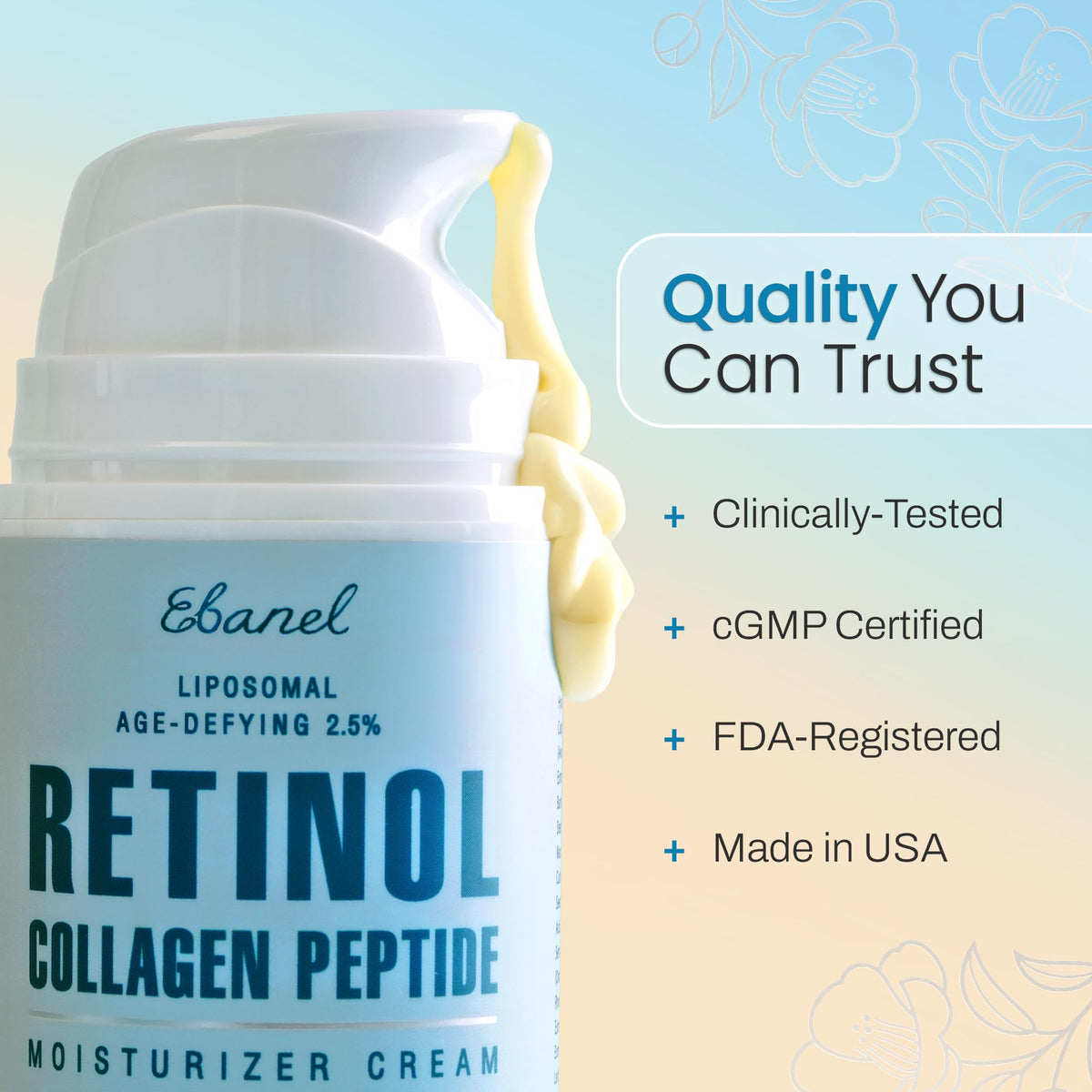 Ebanel Retinol Cream for Face 3.5 oz, Moisturizer with Collagen, Peptides, Ceramides, Hyaluronic Acid, Vitamin C & B5, Firming Anti Aging Face Cream for Wrinkles, Fine Lines, Dark Spots, Day & Night - FENGGESTORE20