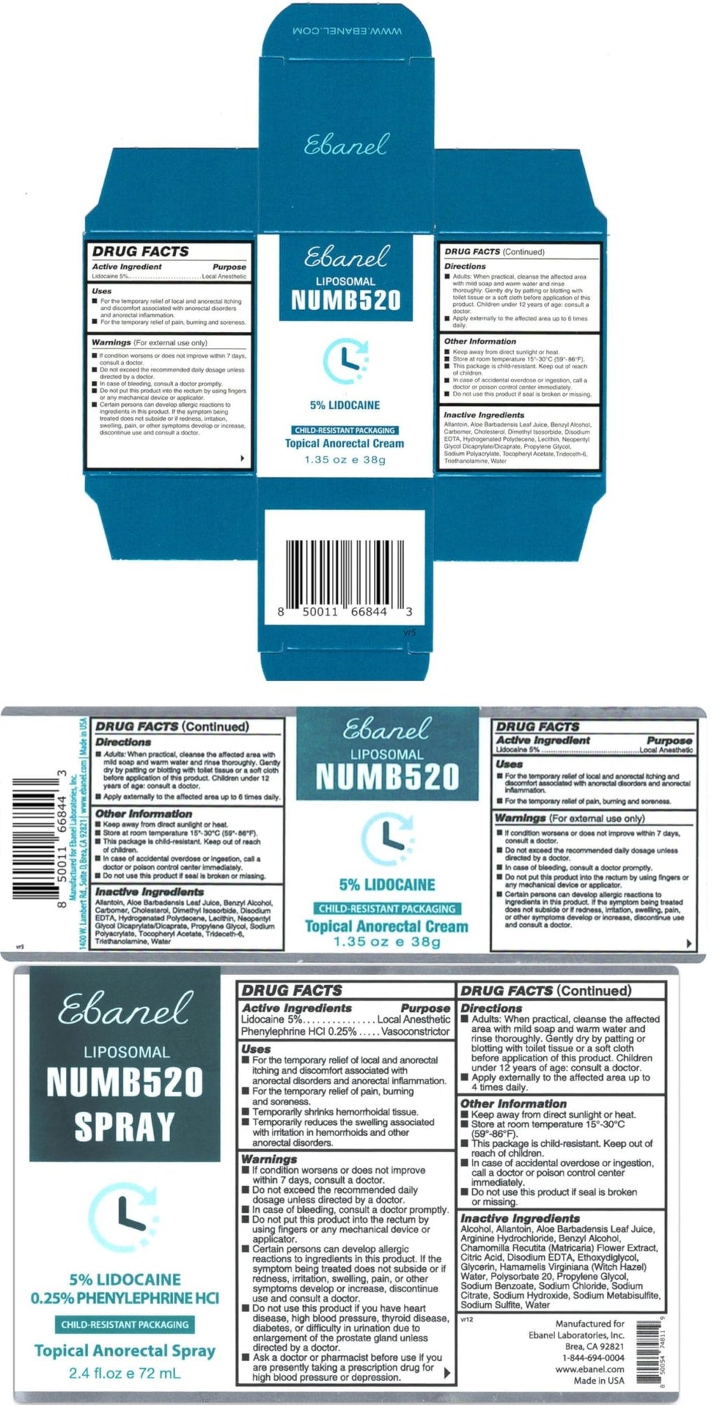 Ebanel Set of 5% Lidocaine Numbing Cream and 5% Lidocaine Spray Pain Relief Numbing Spray for Skin, Maximum Strength Topical Anesthetic to Numb Pain Burn Itch for Local and Anorectal Uses - FENGGESTORE20