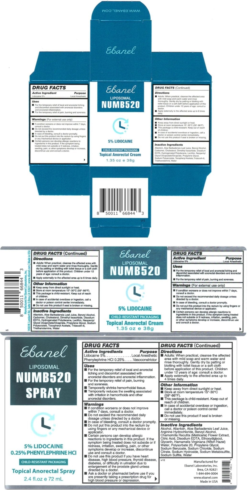 Ebanel Set of 5% Lidocaine Numbing Cream and 5% Lidocaine Spray Pain Relief Numbing Spray for Skin, Maximum Strength Topical Anesthetic to Numb Pain Burn Itch for Local and Anorectal Uses - FENGGESTORE20