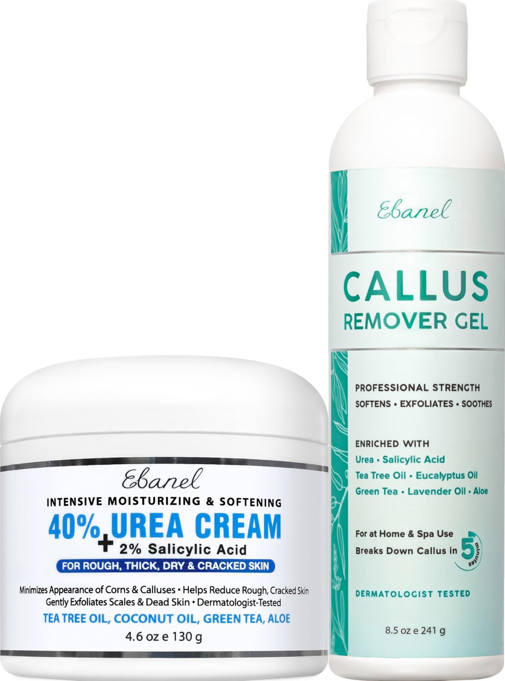 Ebanel Set of Professional Callus Remover for Feet, and Urea Cream 40% Plus Salicylic Acid 2%, Heel Foot Callus Remover Gel Exfoliator Dead Skin Cuticle Removal Toenail Softener Keratolytic Pedicure - FENGGESTORE20