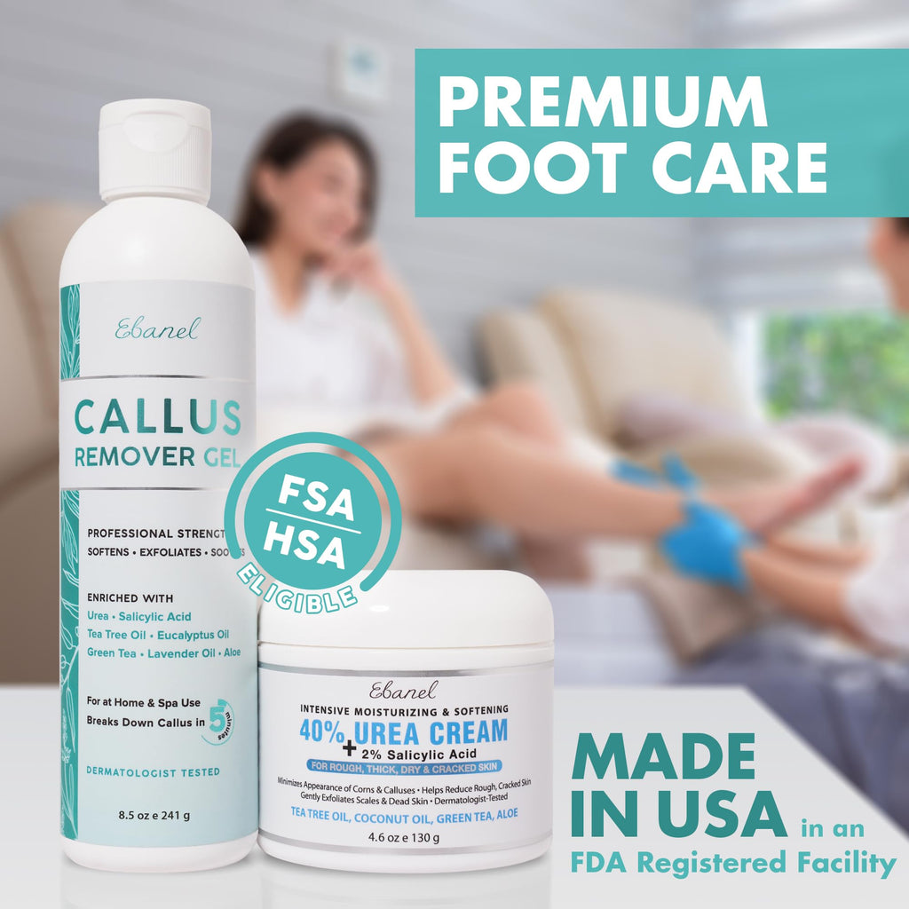 Ebanel Set of Professional Callus Remover for Feet, and Urea Cream 40% Plus Salicylic Acid 2%, Heel Foot Callus Remover Gel Exfoliator Dead Skin Cuticle Removal Toenail Softener Keratolytic Pedicure - FENGGESTORE20
