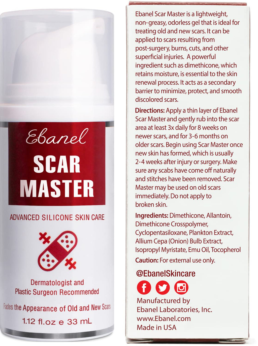 Ebanel Silicone Scar Gel with Allantoin, Emu Oil, Vitamin E and Onion Extract, For Old & New Scars from Surgeries, C-Section, Injuries, Burns & More - FENGGESTORE20