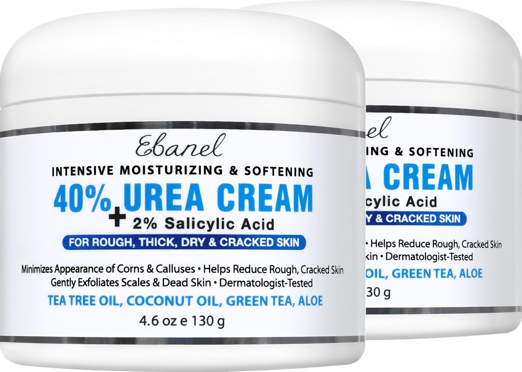 Ebanel Urea Cream 40% plus Salicylic Acid 2%, Foot Cream for Dry Cracked Heels Feet Knees Elbows Hands, Foot Dead Skin Cuticle Callus Remover Toenail Softener, Keratolytic Skin Barrier Repair, 2-Pack - FENGGESTORE20