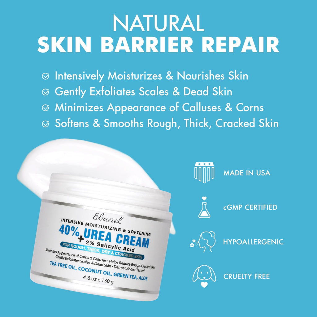 Ebanel Urea Cream 40% plus Salicylic Acid 2%, Foot Cream for Dry Cracked Heels Feet Knees Elbows Hands, Foot Dead Skin Cuticle Callus Remover Toenail Softener, Keratolytic Skin Barrier Repair, 2-Pack - FENGGESTORE20