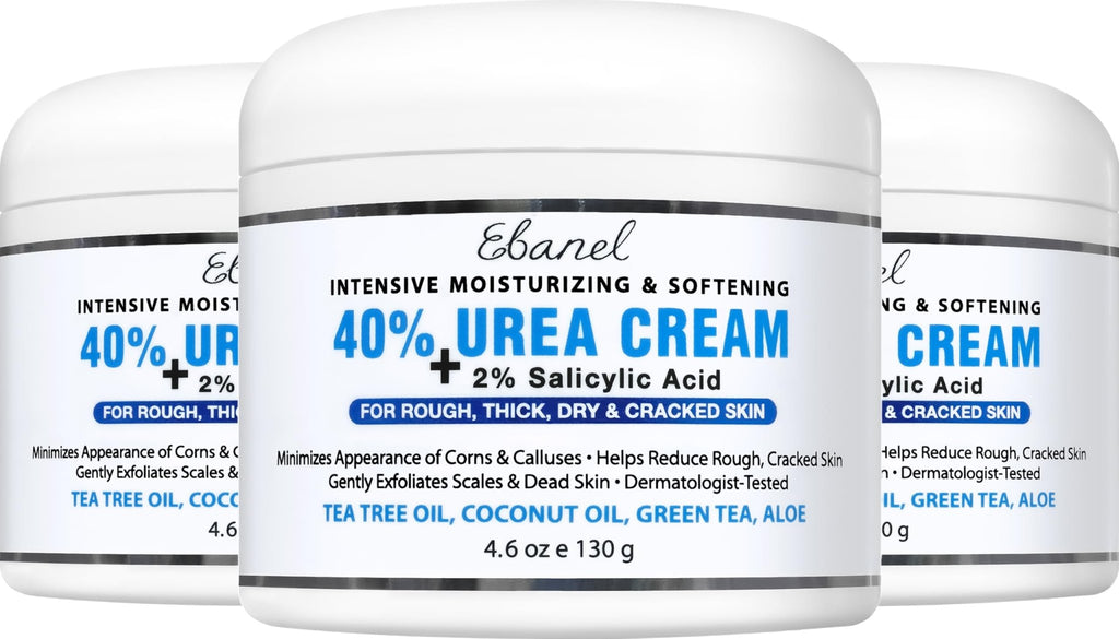 Ebanel Urea Cream 40% plus Salicylic Acid 2%, Foot Cream for Dry Cracked Heels Feet Knees Elbows Hands, Foot Dead Skin Cuticle Callus Remover Toenail Softener, Keratolytic Skin Barrier Repair, 3-Pack - FENGGESTORE20