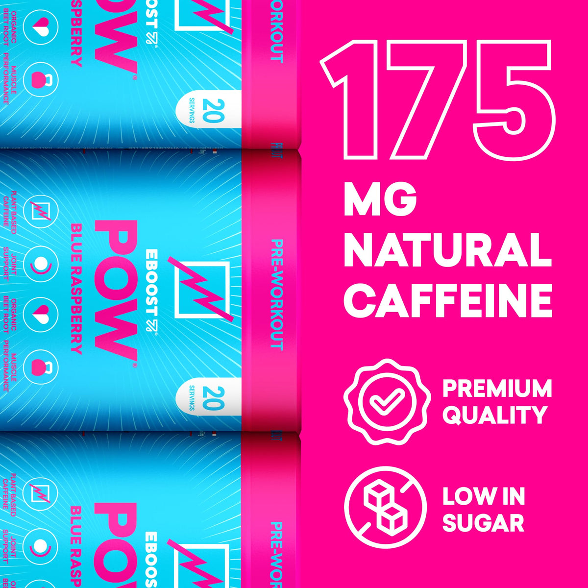 EBOOST POW Natural Pre Workout Powder – 20 Servings - Blue Raspberry - A PreWorkout Supplement for Performance, Joint Mobility Support, Energy - Men and Women - FENGGESTORE20