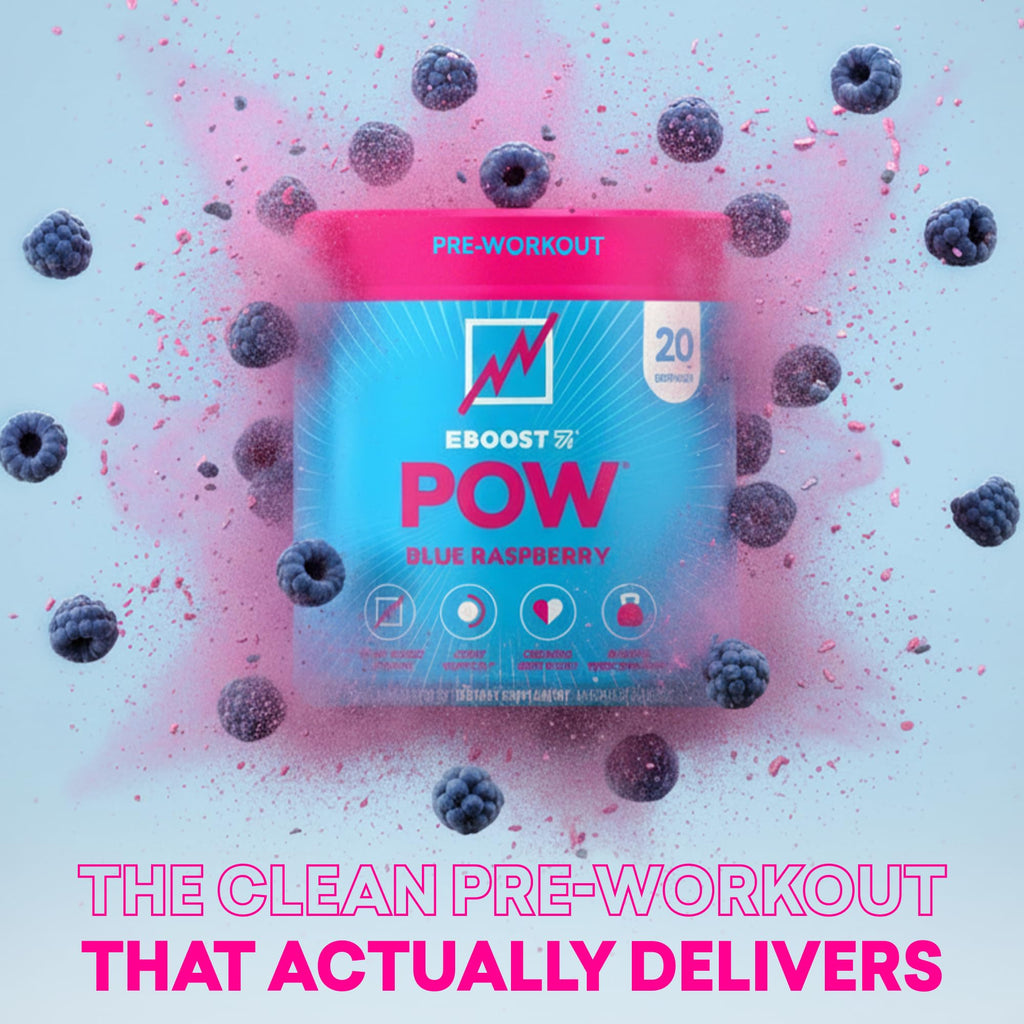 EBOOST POW Natural Pre Workout Powder – 20 Servings - Blue Raspberry - A PreWorkout Supplement for Performance, Joint Mobility Support, Energy - Men and Women - FENGGESTORE20