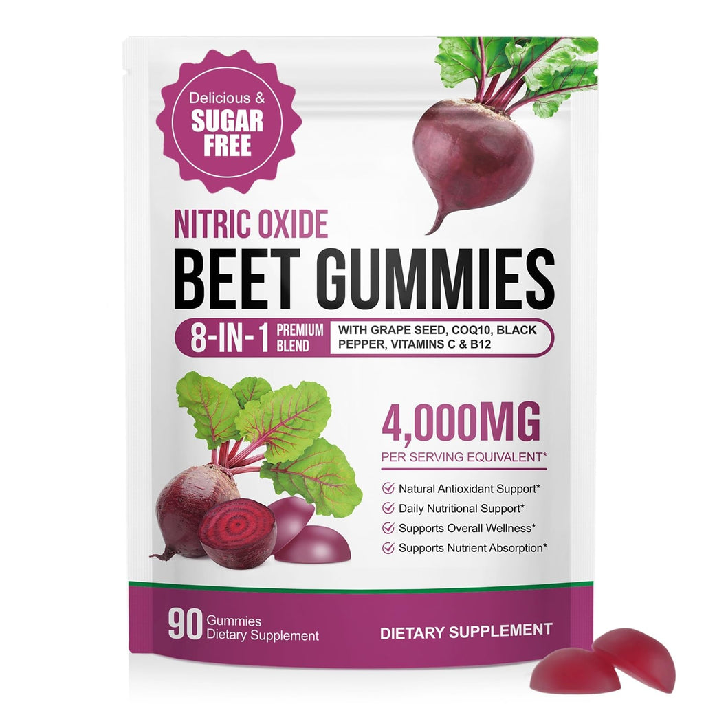 ECHTEYUN Super Beetroot Gummies, 8 in 1 Beet Root 4,000mg with Grape Seed Extract & CoQ10, Sugar Free - 90 Count (1) - FENGGESTORE20