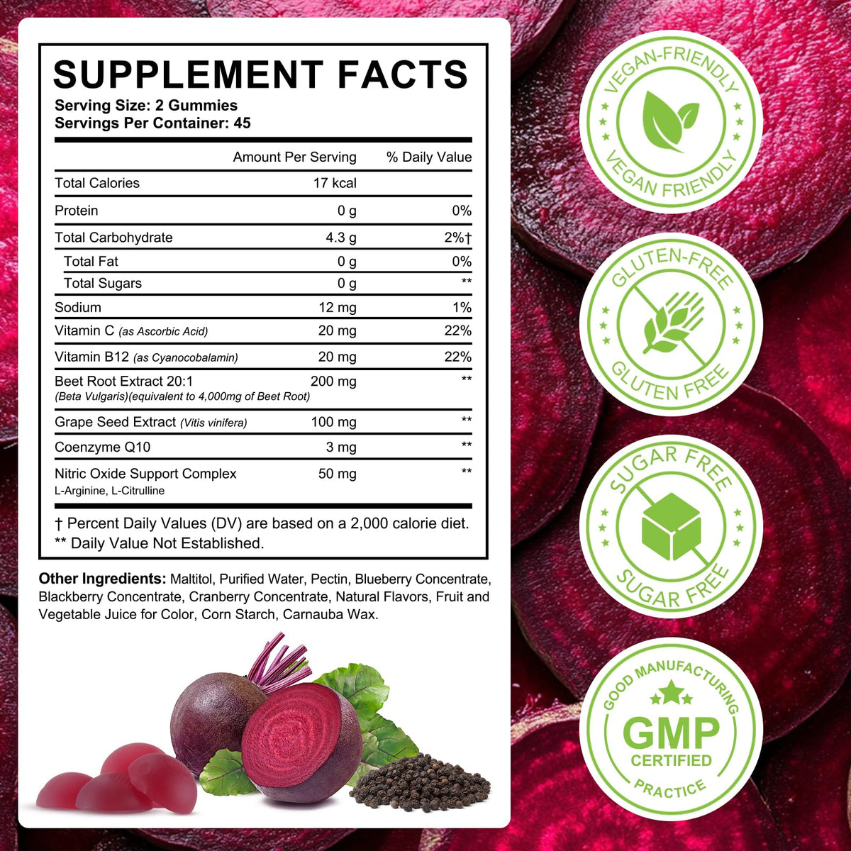 ECHTEYUN Super Beetroot Gummies, 8 in 1 Beet Root 4,000mg with Grape Seed Extract & CoQ10, Sugar Free - 90 Count (1) - FENGGESTORE20