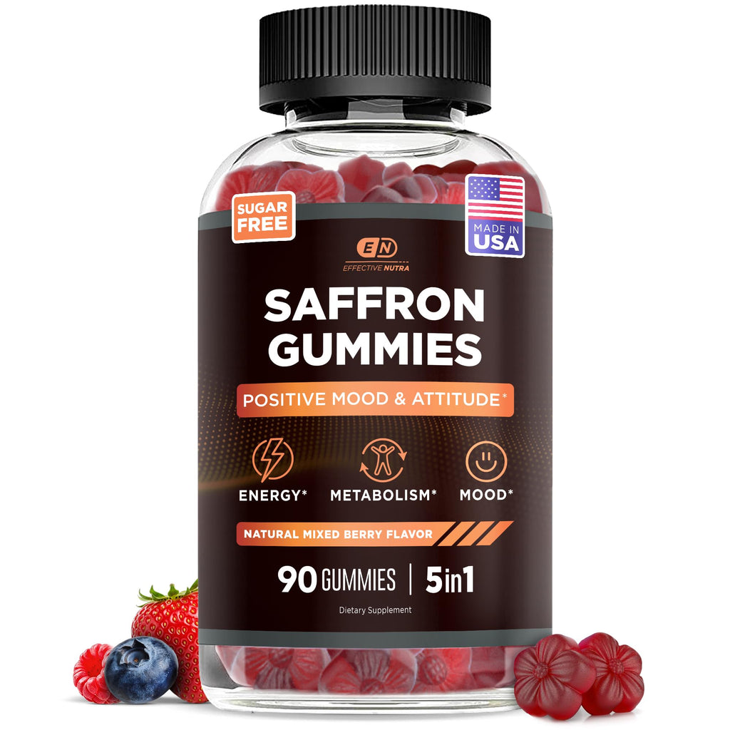 Effective Nutra Saffron Gummies for Adults 88.5mg - Mood Support & Stress Relief with GABA, Passion Flower - 5-in-1 Formula - Sugar-Free, Vegan, Non-GMO, Made in USA - 90 Count (45-Day Supply) - FENGGESTORE20