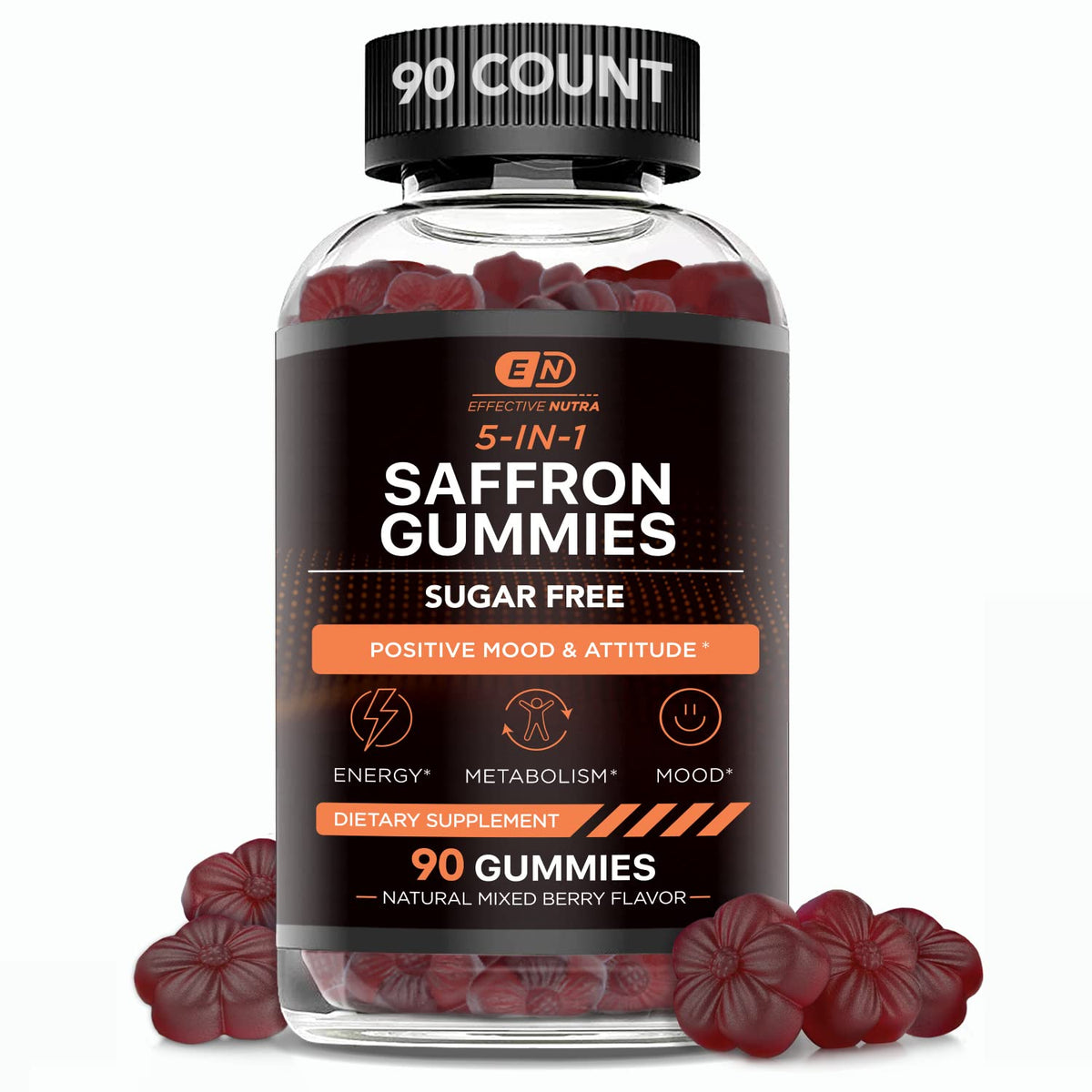Effective Nutra Saffron Gummies for Adults 88.5mg - Mood Support & Stress Relief with GABA, Passion Flower - 5-in-1 Formula - Sugar-Free, Vegan, Non-GMO, Made in USA - 90 Count (45-Day Supply) - FENGGESTORE20