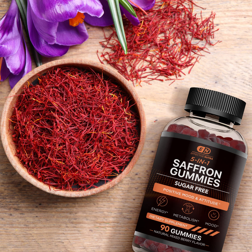 Effective Nutra Saffron Gummies for Adults 88.5mg - Mood Support & Stress Relief with GABA, Passion Flower - 5-in-1 Formula - Sugar-Free, Vegan, Non-GMO, Made in USA - 90 Count (45-Day Supply) - FENGGESTORE20