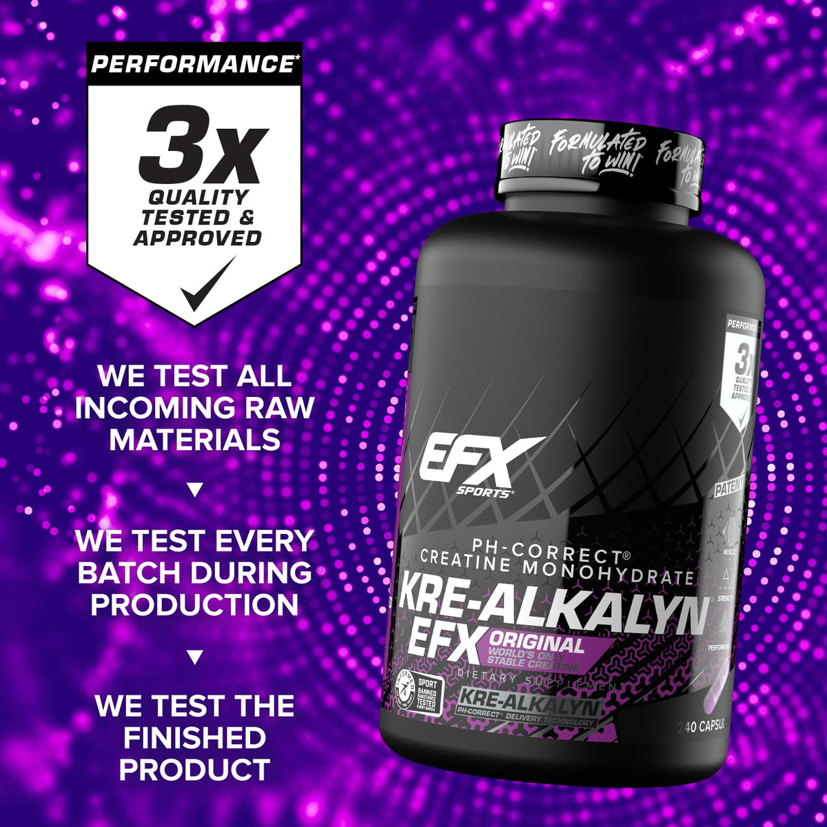 EFX Sports Kre-Alkalyn EFX | pH Correct Creatine Monohydrate Pill Supplement | Strength, Muscle Growth & Performance | 120 Servings, 240 Capsules - FENGGESTORE20