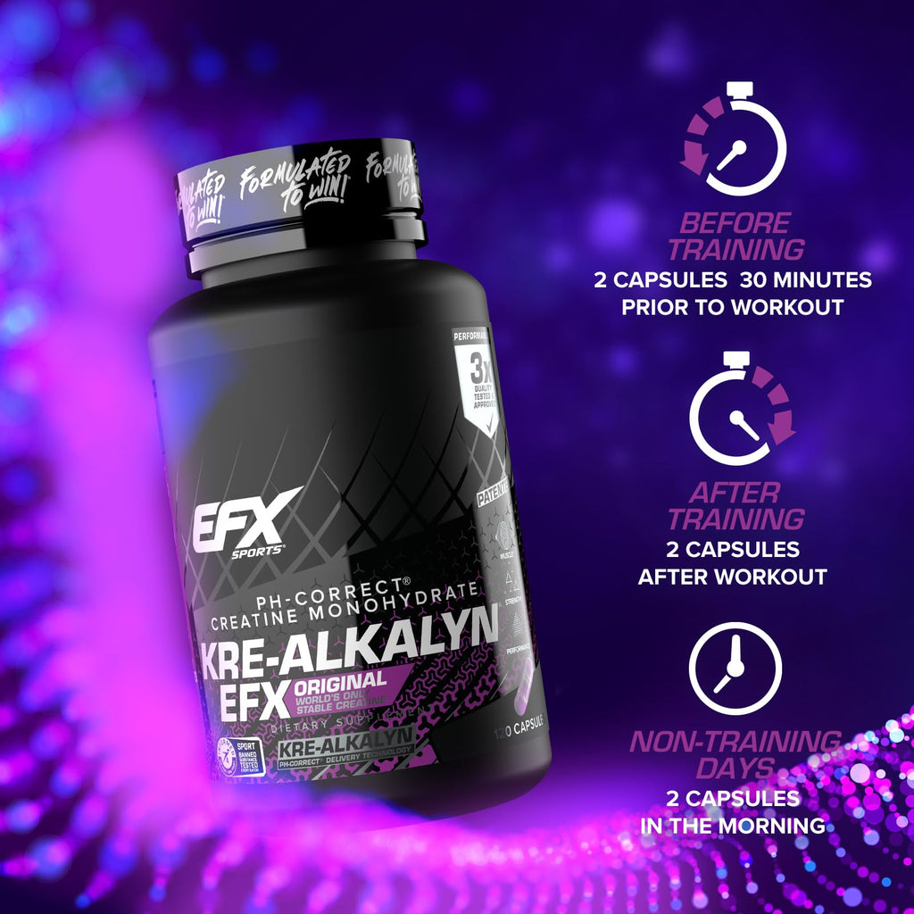 EFX Sports Kre-Alkalyn EFX | pH Correct Creatine Monohydrate Pill Supplement | Strength, Muscle Growth & Performance - FENGGESTORE20