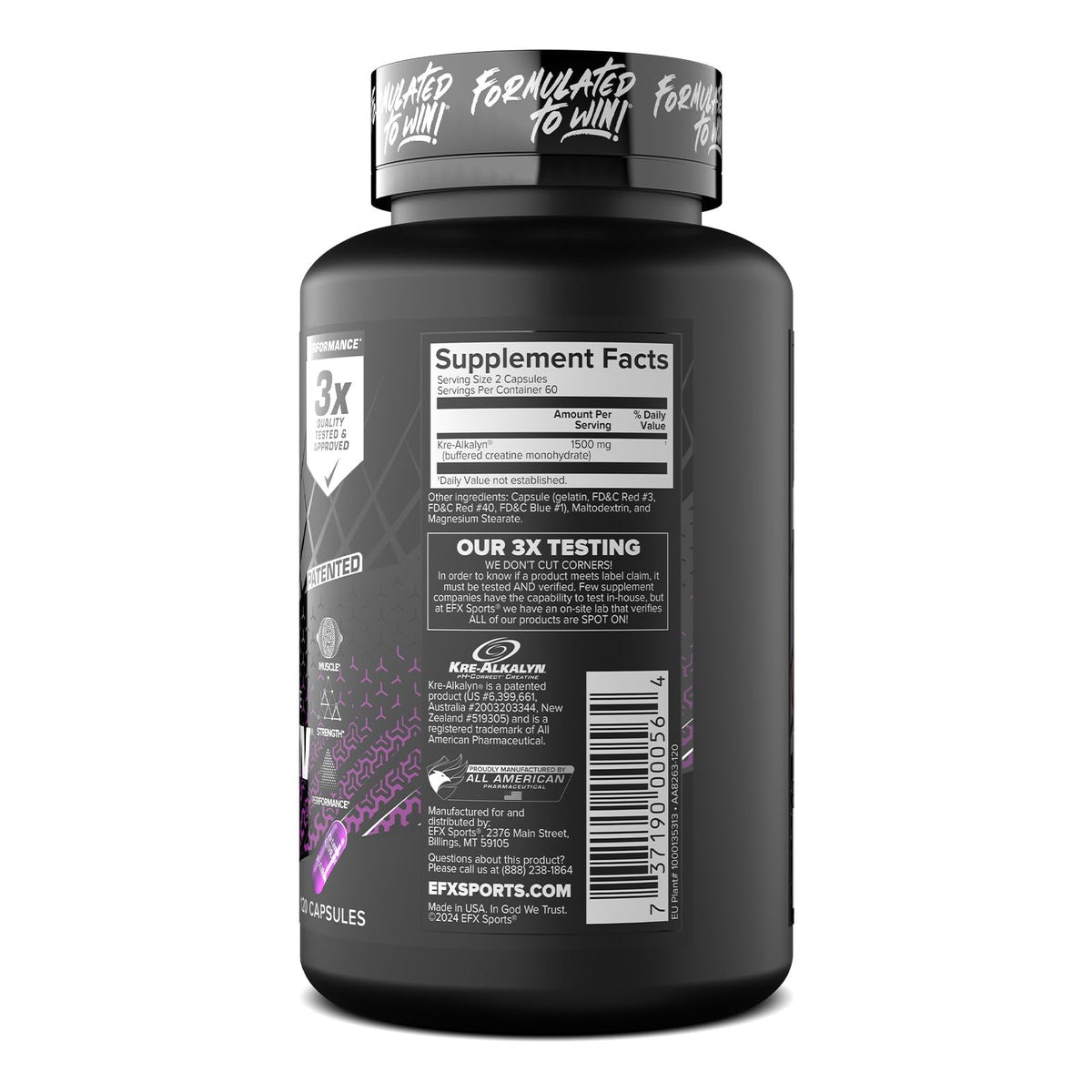 EFX Sports Kre-Alkalyn EFX | pH Correct Creatine Monohydrate Pill Supplement | Strength, Muscle Growth & Performance - FENGGESTORE20