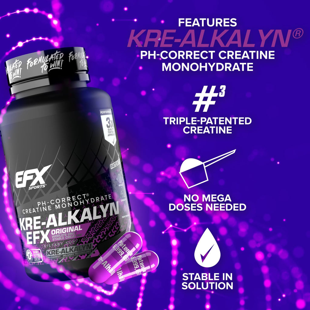EFX Sports Kre-Alkalyn EFX | pH Correct Creatine Monohydrate Pill Supplement | Strength, Muscle Growth & Performance - FENGGESTORE20