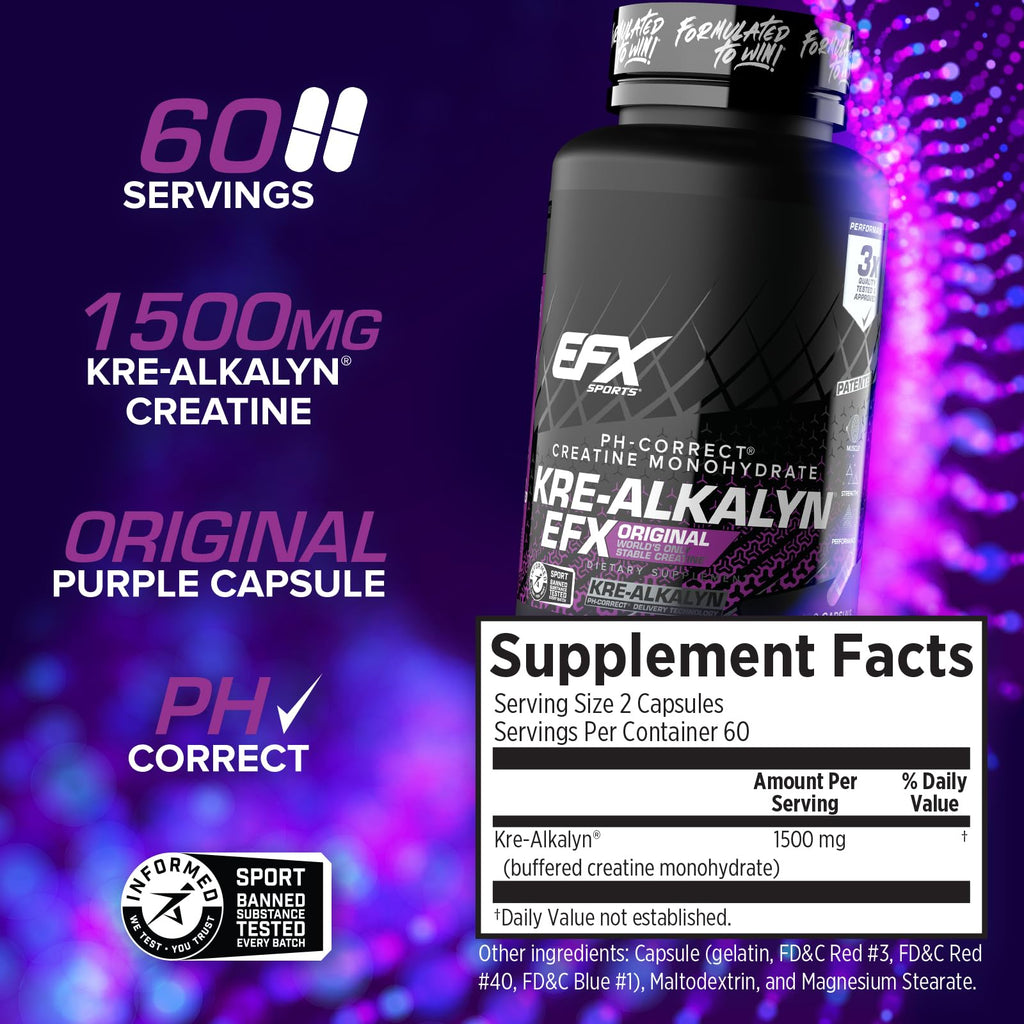 EFX Sports Kre-Alkalyn EFX | pH Correct Creatine Monohydrate Pill Supplement | Strength, Muscle Growth & Performance - FENGGESTORE20