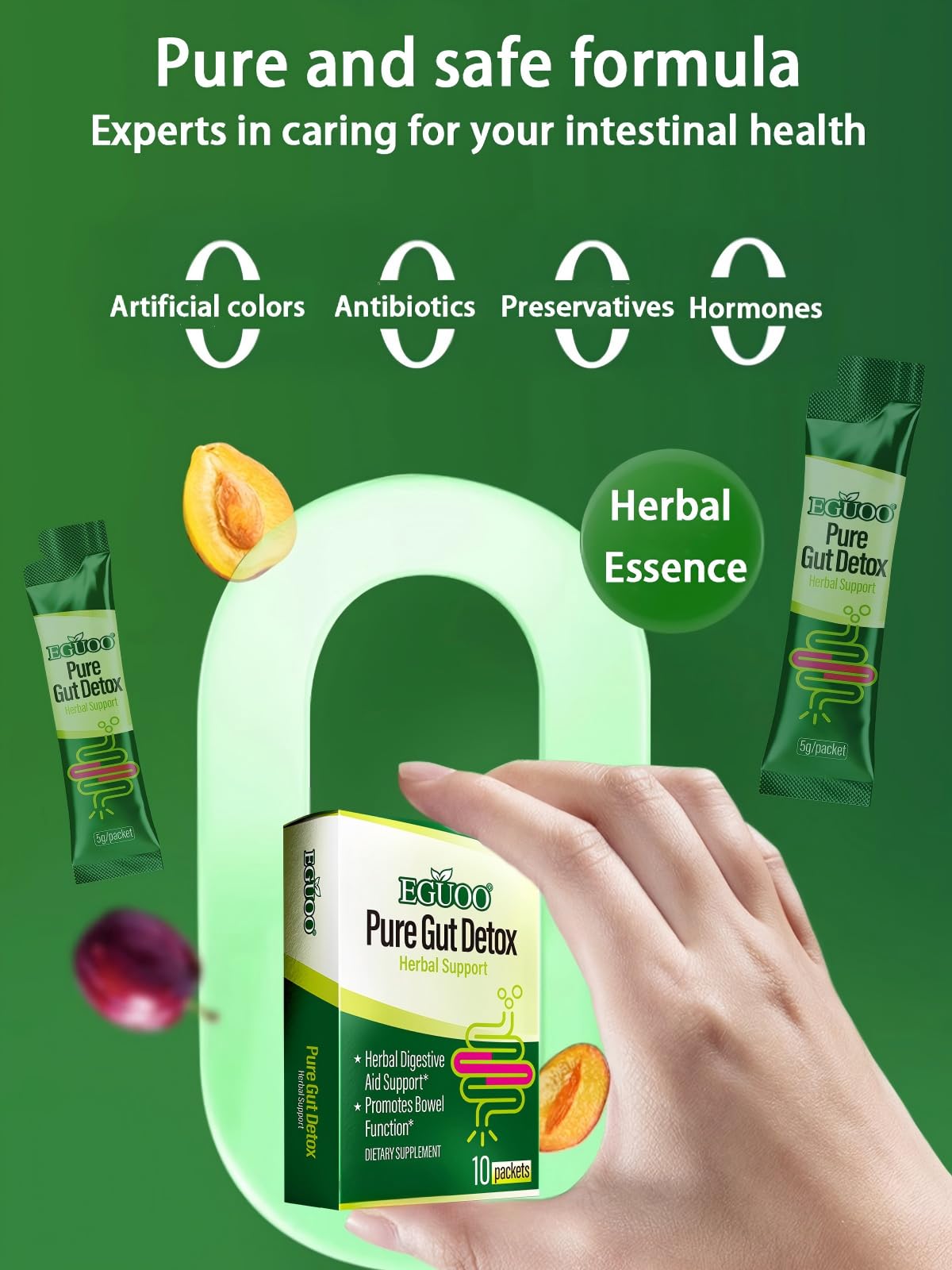 EGUOO Pure Gut Detox Powder – Bloating & Digestive Support | 10 Sachets Colon Cleanse with 2,456mg Prebiotics, DigeZyme® Enzymes & Senna - FENGGESTORE20