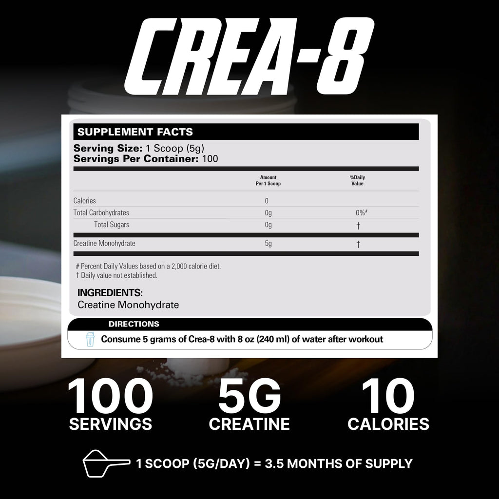 EHP Labs CREA-8 Micronized Creatine Monohydrate Powder - Unflavored Creatine Powder for Muscle Growth, Increased Strength, Enhanced Energy Output - FENGGESTORE20