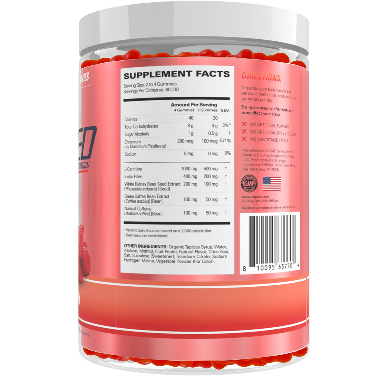EHP Labs OxyShred Gummies - Pre Workout Gummies & Energy Chews with 100mg Caffeine, L-Carnitine for Thermo & Metabolic Support, All Natural Energy Boost - FENGGESTORE20