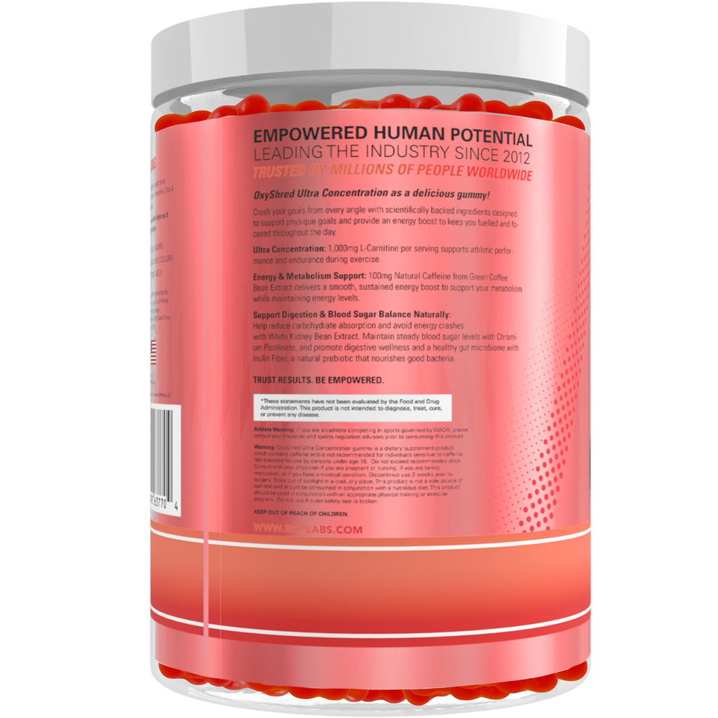 EHP Labs OxyShred Gummies - Pre Workout Gummies & Energy Chews with 100mg Caffeine, L-Carnitine for Thermo & Metabolic Support, All Natural Energy Boost - FENGGESTORE20