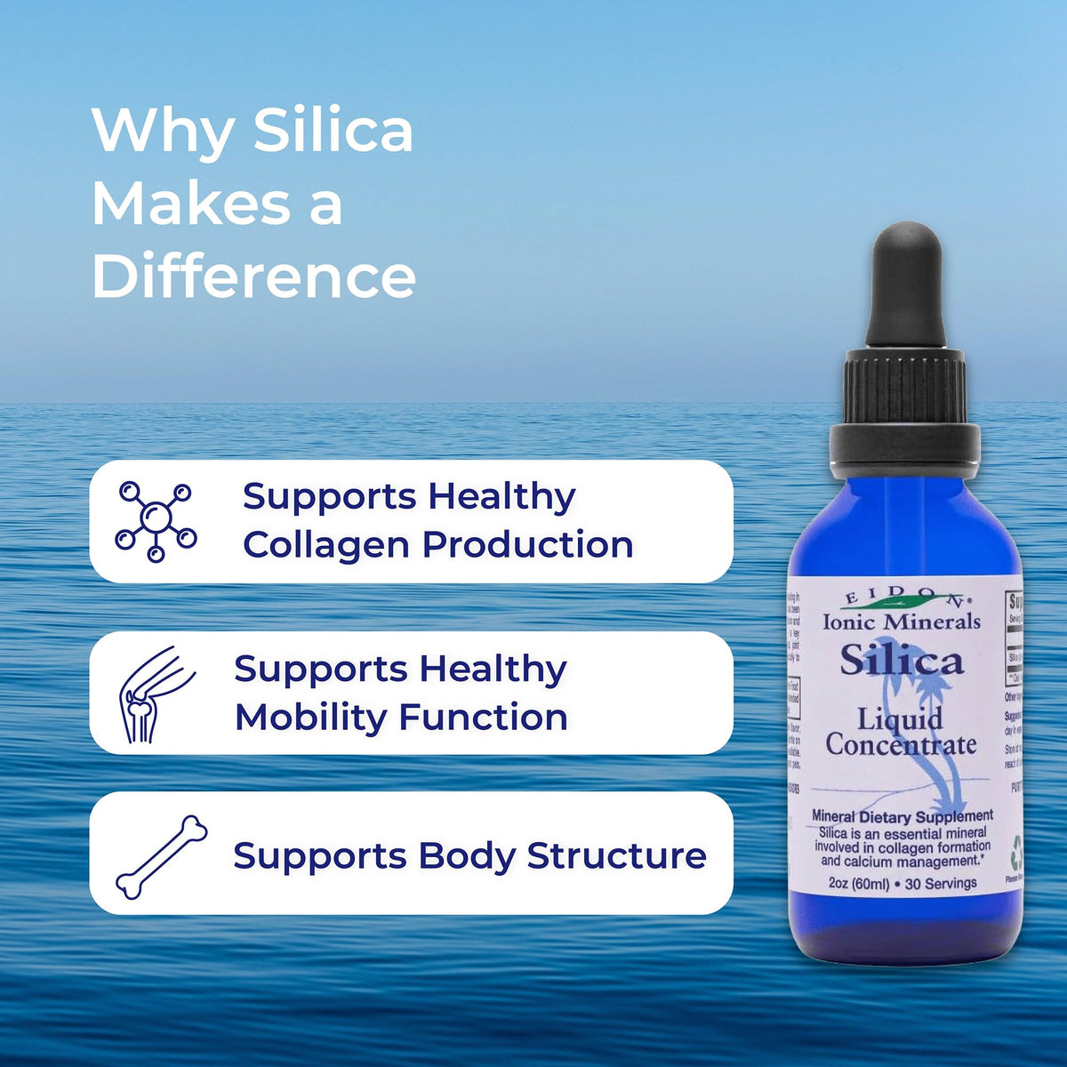 Eidon Liquid Silica Mineral Concentrate - Silica Supplement for Hair, Skin, and Nails, Supplement Drops to Support Collagen Production & Hair Loss - FENGGESTORE20