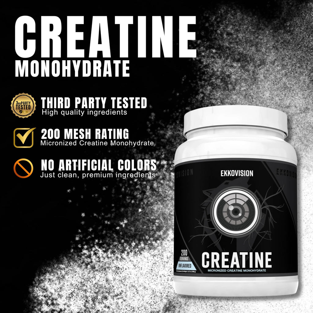Ekkovision Creatine Monohydrate Powder, Micronized, Unflavored, Pre Workout & Post Workout Supplement for Men and Women, Energy Support, Easy to Mix in Shakes - FENGGESTORE20
