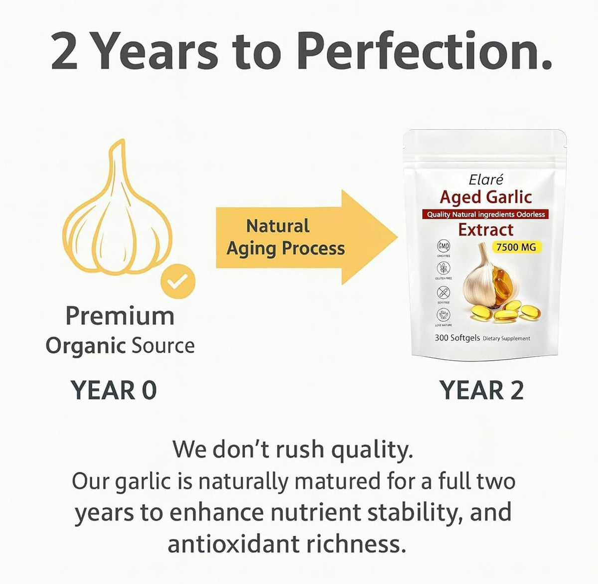 ELARE Aged Garlic Extract Capsules, Odorless Garlic 15:1 Extract Formula - 600 Count, Garlic Supplement, 2-Year Matured - FENGGESTORE20