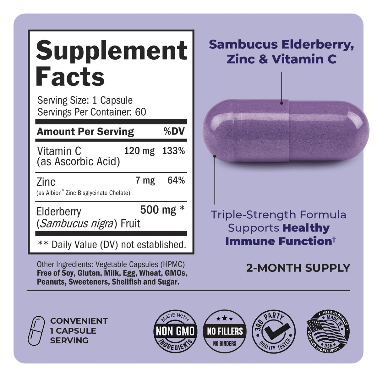 Elderberry Capsules with Zinc and Vitamin C for Adults - Immune Support Vitamins for Women and Men - Black Sambucus Elderberry Vitamin C and Zinc - FENGGESTORE20