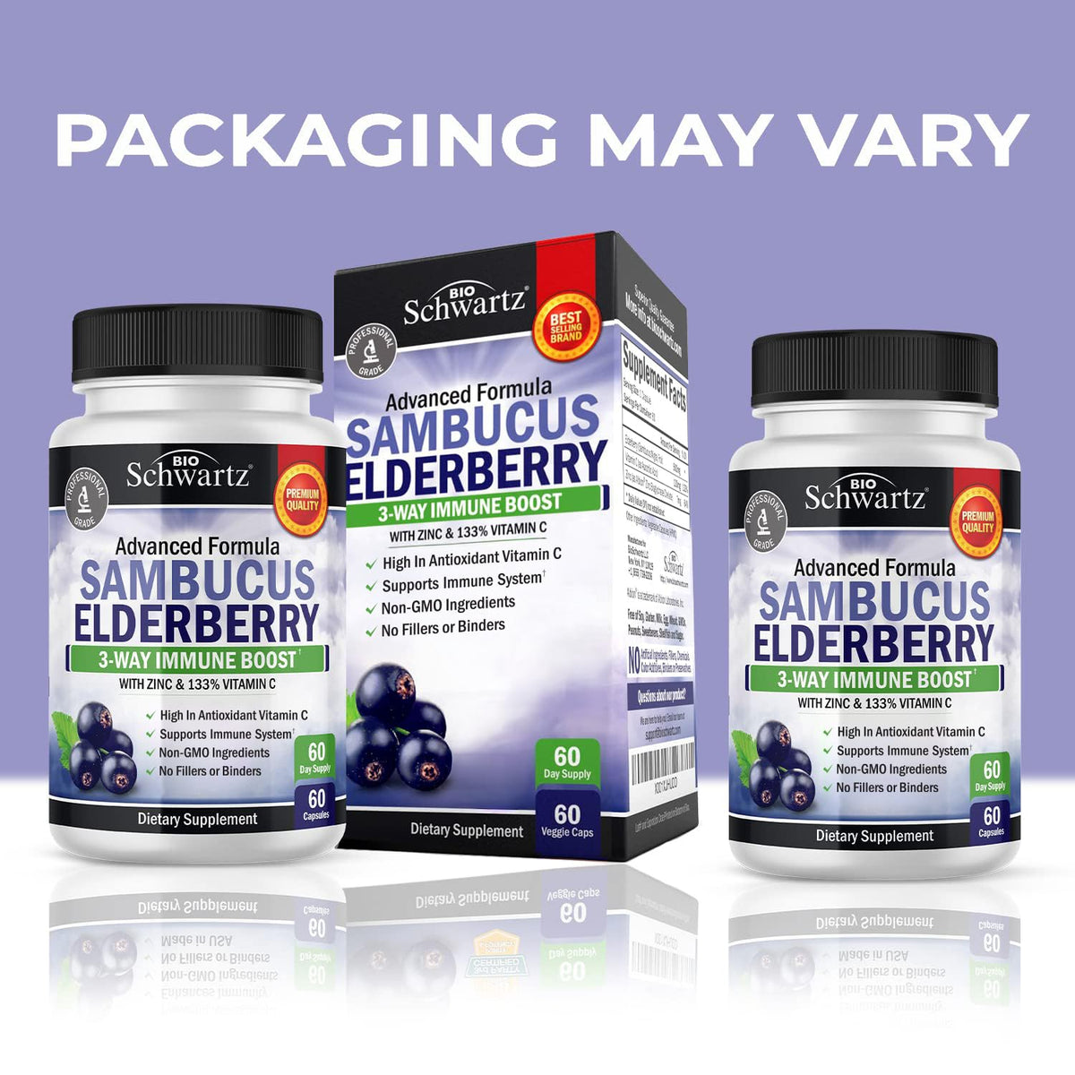 Elderberry Capsules with Zinc and Vitamin C for Adults - Immune Support Vitamins for Women and Men - Black Sambucus Elderberry Vitamin C and Zinc - FENGGESTORE20