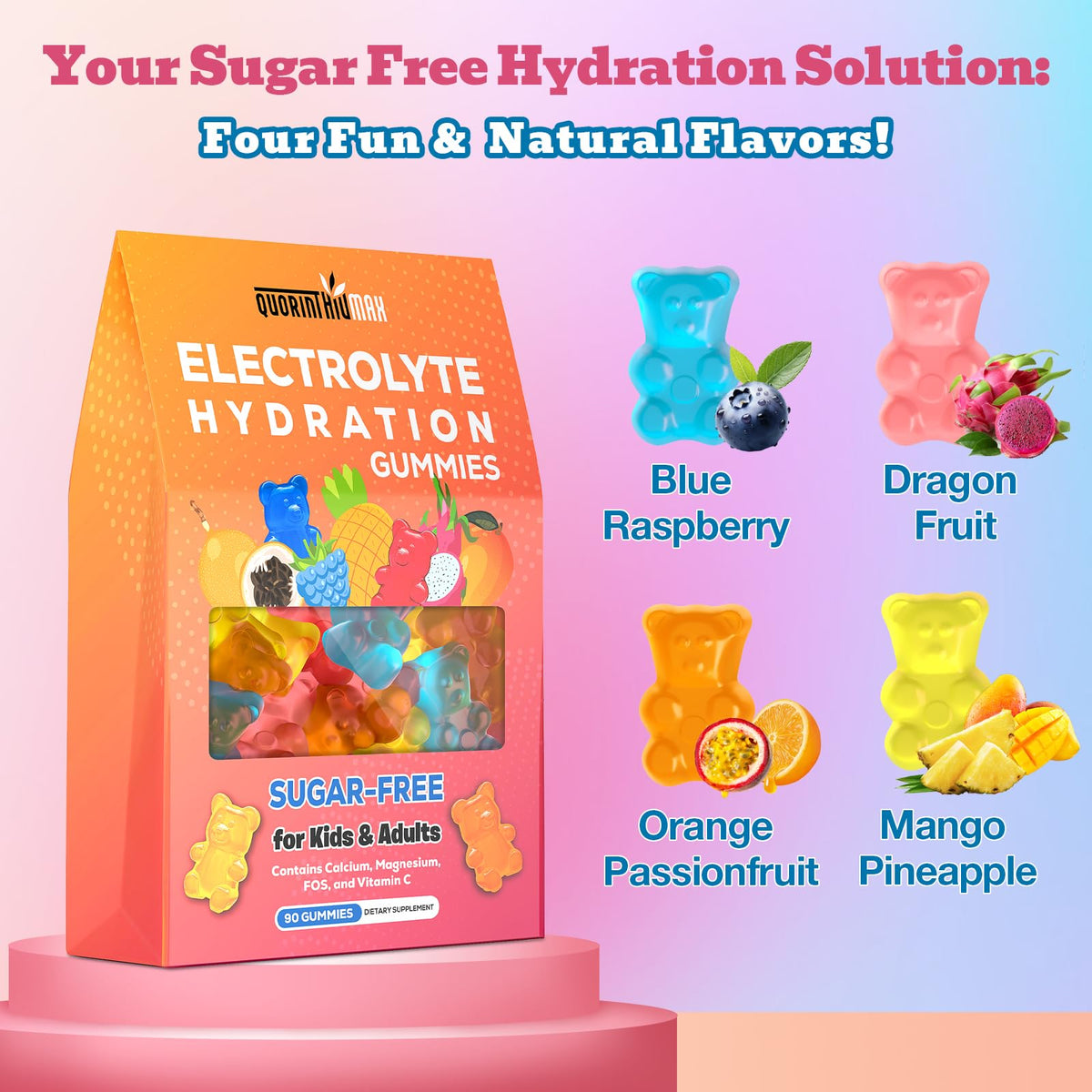 Electrolyte Gummies Sugar Free | Electrolyte Hydration Energy Gummies for Running & Sports - Energy Chews with Calcium & Vitamin C for Kids & Adults, - FENGGESTORE20