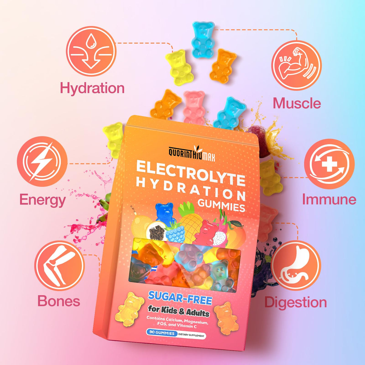 Electrolyte Gummies Sugar Free | Electrolyte Hydration Energy Gummies for Running & Sports - Energy Chews with Calcium & Vitamin C for Kids & Adults, - FENGGESTORE20
